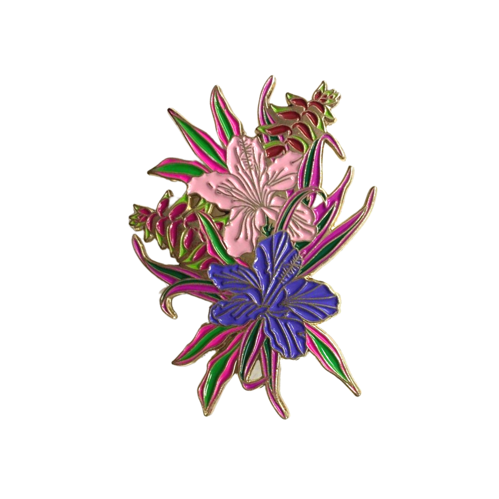 Pink and Blue Hibiscus Brooch