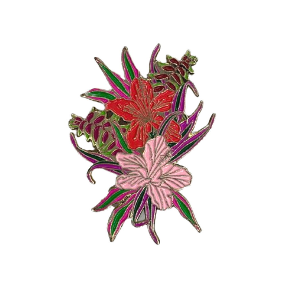 Pink and Red Hibiscus Brooch