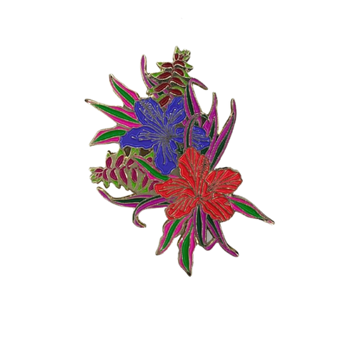 Red and Blue Hibiscus Brooch